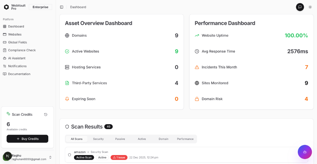 WebVault Pro Dashboard